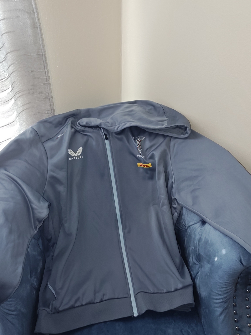 Castore Men's 4XL Harlequins Rugby Blue-Grey Zip-Up Hoodie